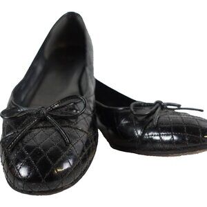 Stuart Weitzman Black Leather Quilted Bow ballet Flat